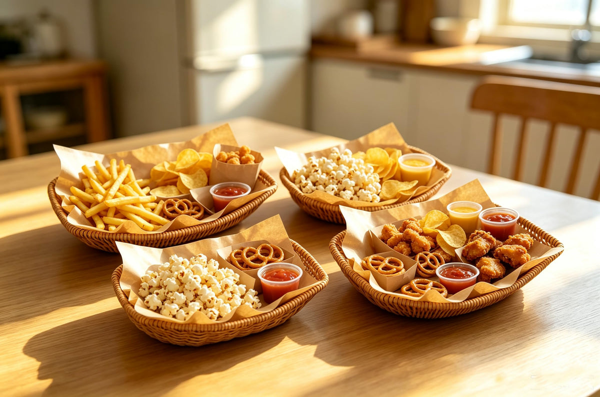 6 Pack Imitation Rattan Ship Type Baskets and 100 Deli Wrapper Paper 6