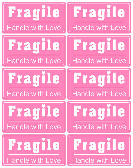 Small Pink Shipping Sticker,MeshaKippa 2x1 inch 200pcs Pink White Small Fragile Shipping Sticker