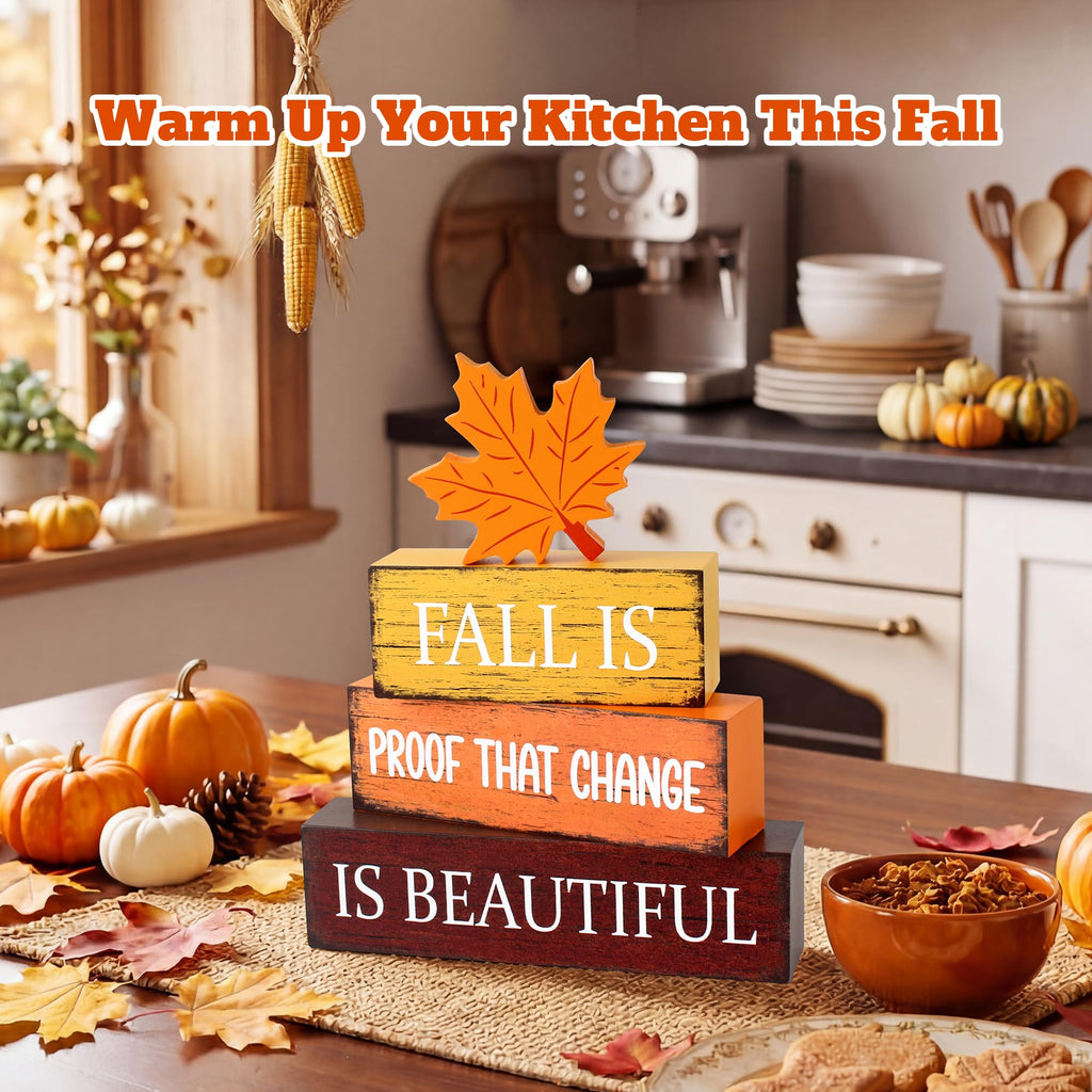 4 Pcs Fall Wooden Decor, Fall Table Decorations Gifts for Home A-Beautiful for Fall