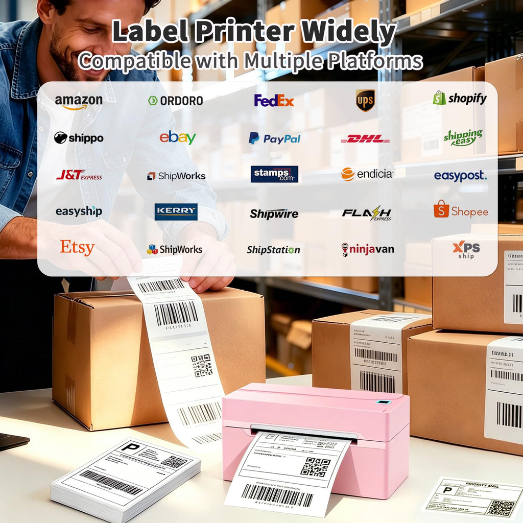 Bluetooth Thermal Label Printer,4x6 Shipping Label Printer Pink