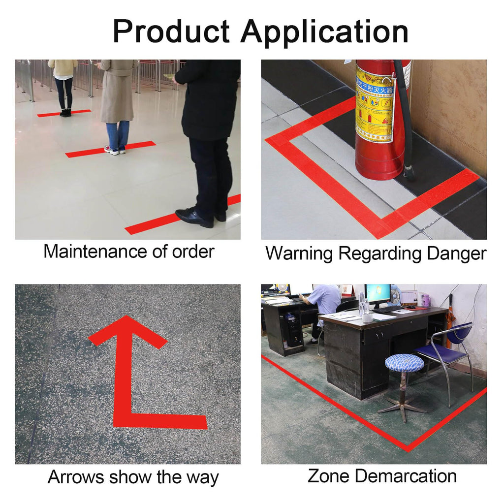 BOMEI PACK Floor Marking Tape 4 Inch x 108FT Red Warning Safety Stripe Tape for Walls, Floors, Pipes, Warterproof Caution Tape Ideal for Marking Hazardous Areas, Equipment