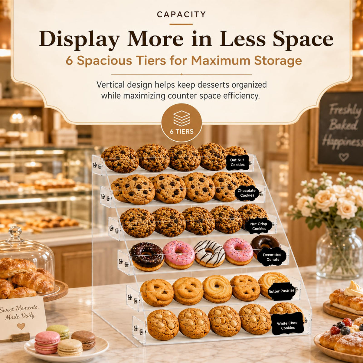 2Pcs 6-Tier Acrylic Cookie Display Stand, Clear Tiered Tiered Dessert Stand 2pcs