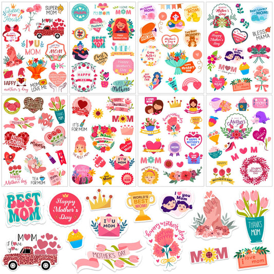 Happy Mothers Day Stickers, 16 Sheets Cute Mom Stickers for Mother's Day Gift Cards Labels Party Gift Decorations