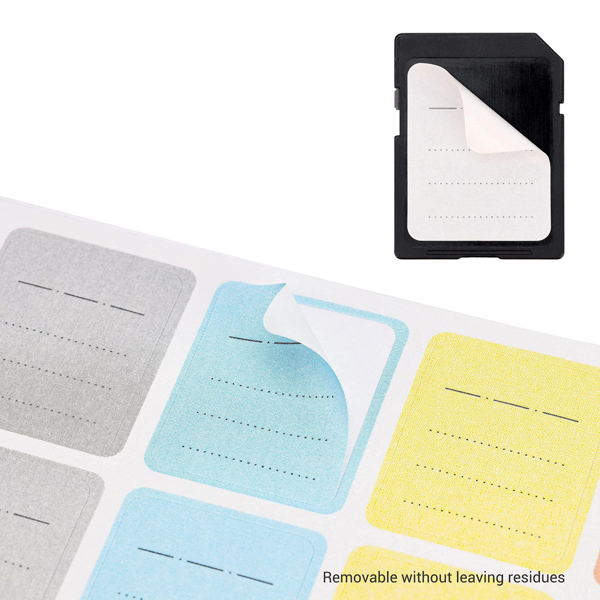 Kiorafoto 120-pack multi-use printable sticker labels for SD, microSD, XQD, CF, USB flash drives, and memory cards.