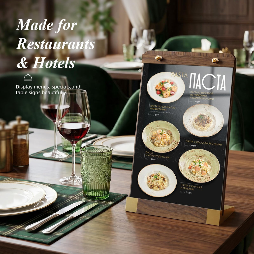 PPH-Sisy 4 Pack Acrylic Sign Holders 4x6 with Wood Base, Tabletop Display Sign Stand for Menu Flyer Poster, Clear Acrylic Paper Frame for Restaurant Coffee Shop Hotel Office Exhibition 4x6-4 Pack