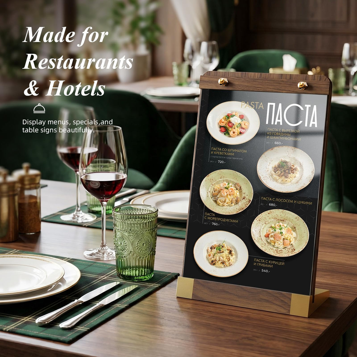 PPH-Sisy 4 Pack Acrylic Sign Holders 4x6 with Wood Base, Tabletop Display Sign Stand for Menu Flyer Poster, Clear Acrylic Paper Frame for Restaurant Coffee Shop Hotel Office Exhibition 4x6-4 Pack