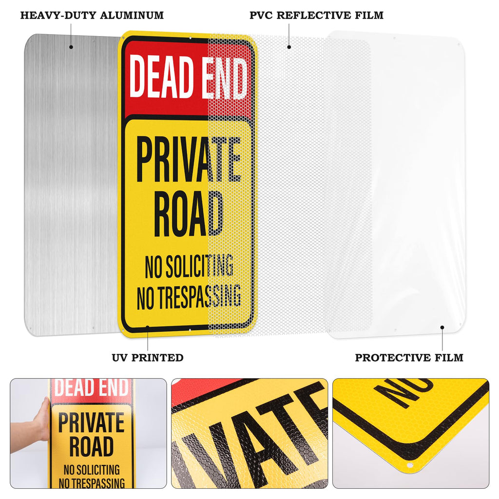 2 Pack Dead End Private Road Sign 18" × 12" Rust Free Aluminum
