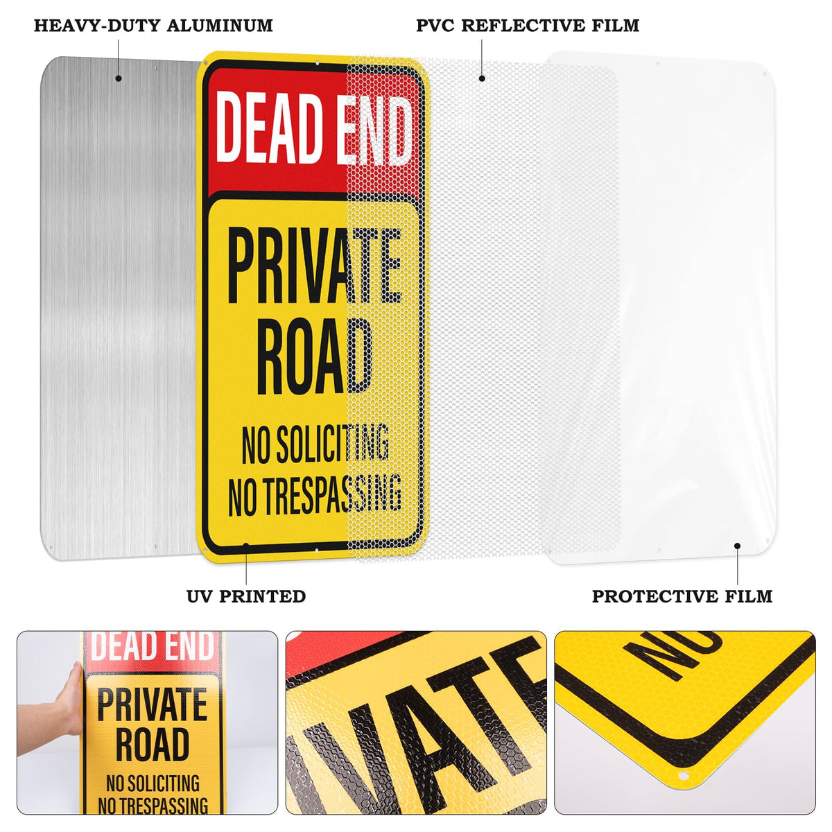 2 Pack Dead End Private Road Sign 18" × 12" Rust Free Aluminum