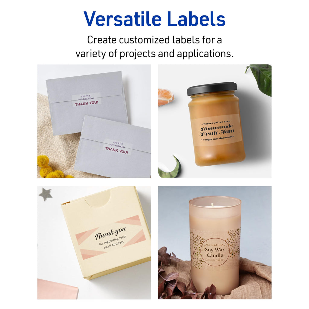 Avery Printable Shipping Labels with Sure Feed, 2" x 4" Customizable Stickers, Matte Clear, 250 Blank Mailing Labels, Great for Mailing, Shipping, and More (8663) 1