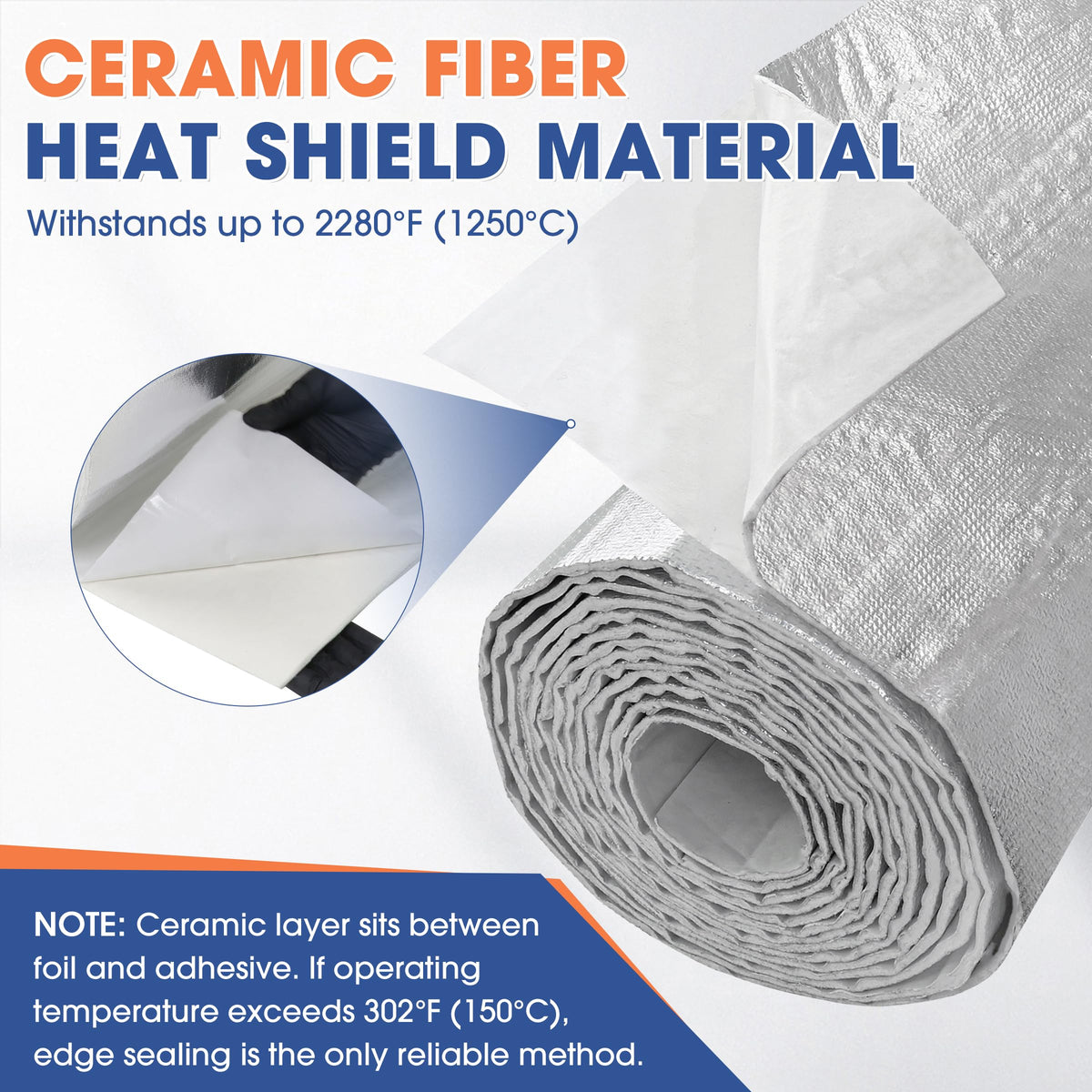 Automotive High Temperature Resistant Heat Shield Mat Aluminum Foil Ceramic Fiber Material Up to 2280℉ for Thermal Protection(Self Adhesive-1/8" X 15" X 24") 1/8" X 15" X 24”