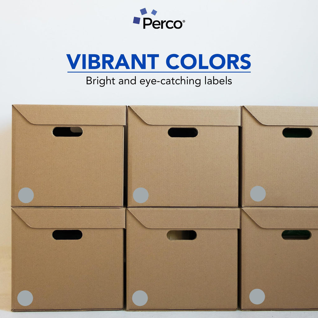 Perco Grey 2-Inch Round Circle Dot Sticker Labels with Permanent Adhesive - 500 Labels per Roll - Vibrant Colors, Strong Adhesion - Made in USA 1 Roll