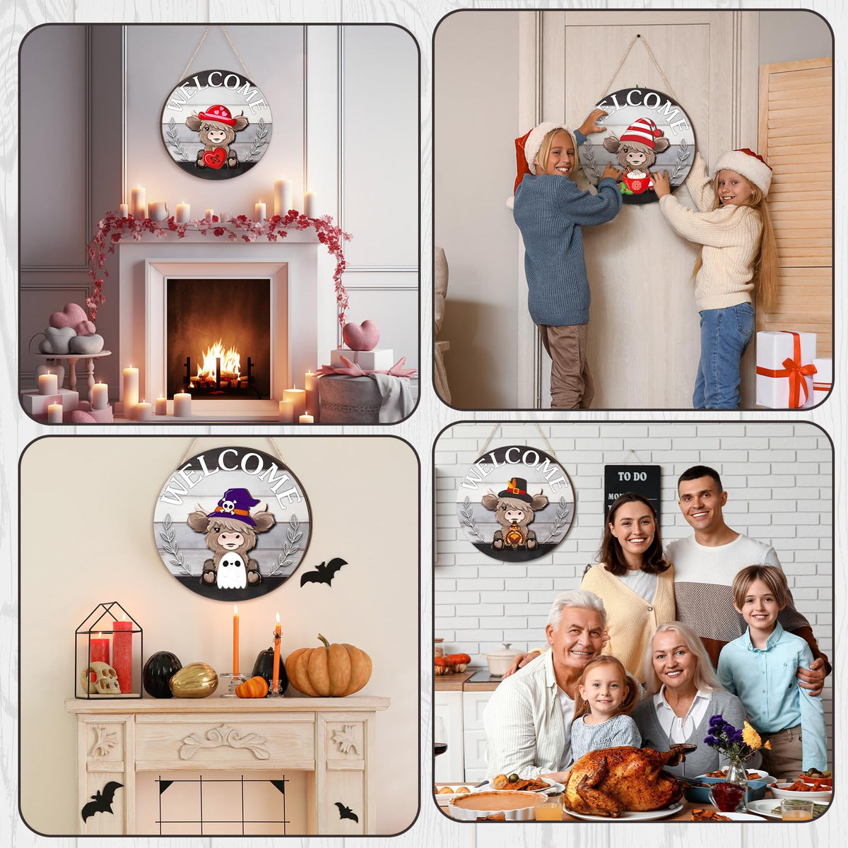 35 Pcs Christmas Interchangeable Highland Cow Welcome Sign, Dark Gray