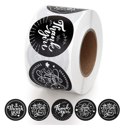 Thank You Stickers Roll Black 1.5 Inch 500Tags Floral for Small Business Packaging Wedding Baby Shower Birthday
