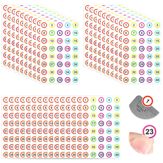 Clabby 50 Sheets 1-40 Small Number Stickers 0.4-inch Round Numbers Labels Dot Self-Adhesive Stickers Colorful Border Round Labels for Classroom Office Organizing Inventory Storage