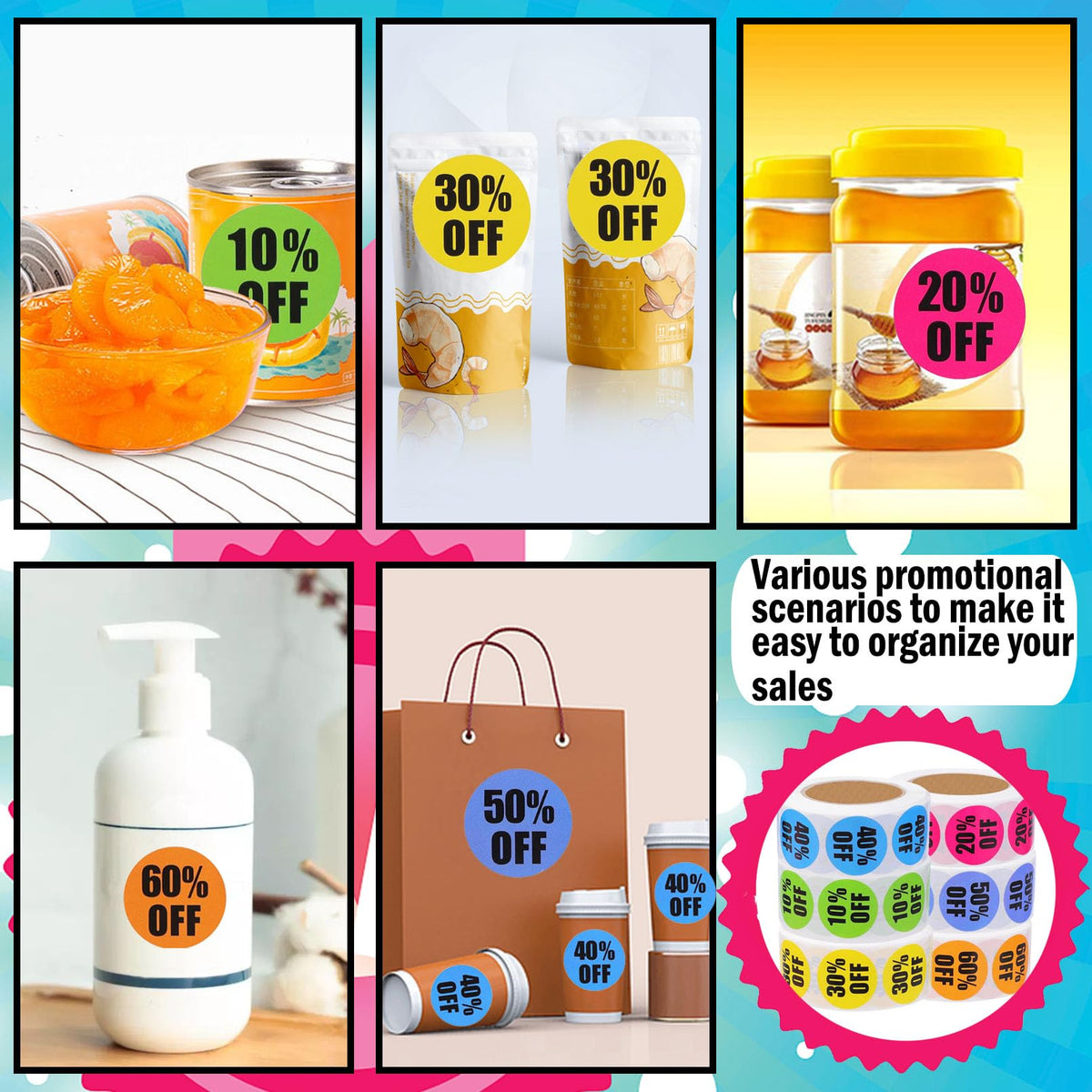 3000Pcs Discount Stickers,1 in Percent Off Sale Stickers,6 Rolls