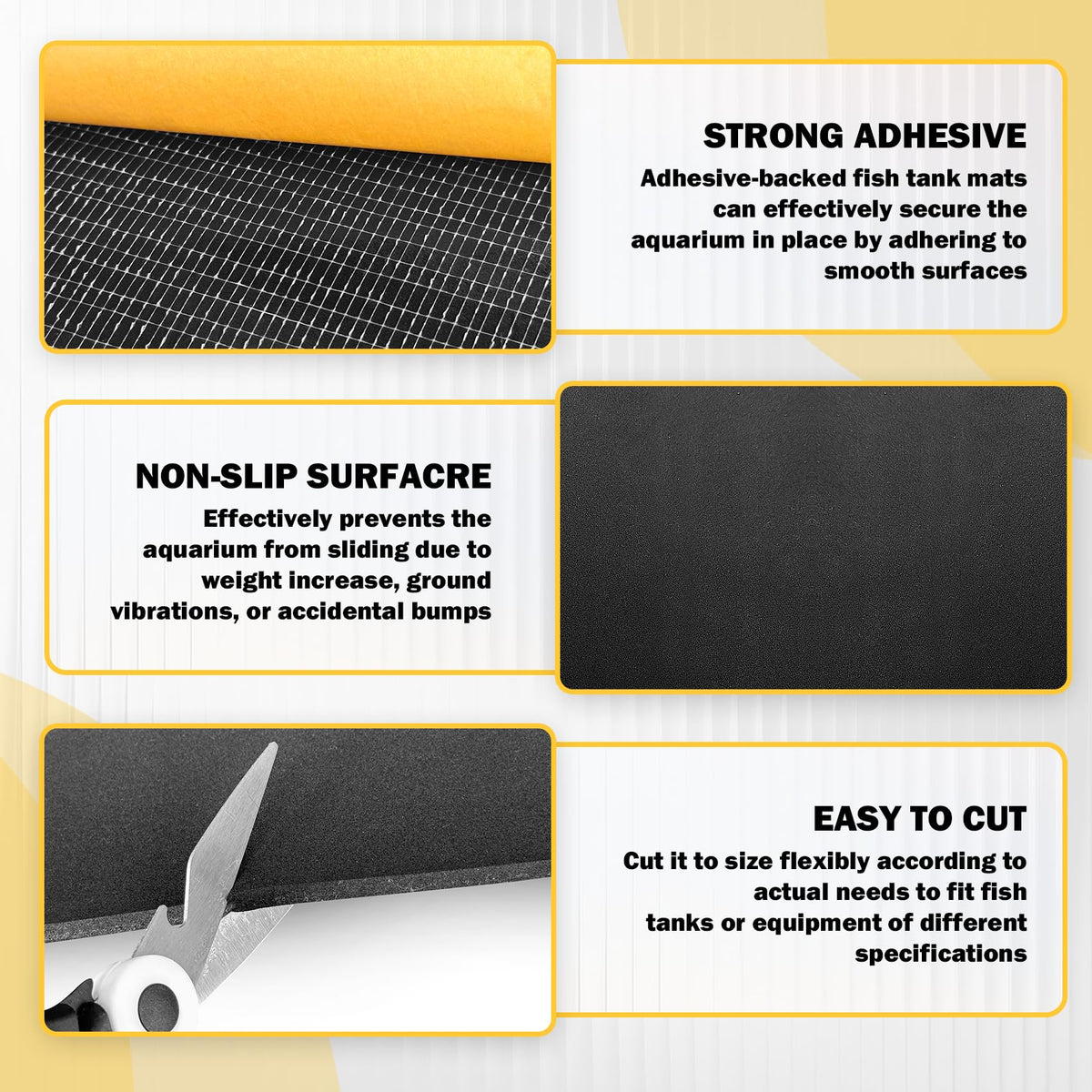 Aquarium Leveling Fish Tank Mat for Under Tank 15x29.5 inch | 6mm Thick Neoprene Padding with Self-Adhesive Backing Shockproof Waterproof Cut to Fit for 5/10/15/20 Gallon Tank