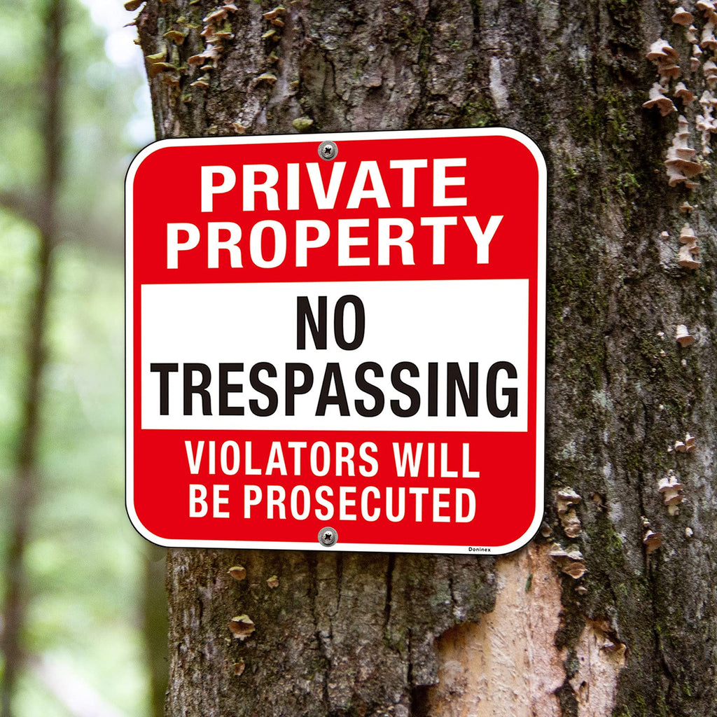 Large (4 Pack) Private Property No Trespassing Sign, 12x12 Inches Metal Heavy Duty Reflective Aluminum, Violators Will Be Prosecuted, Weatherproof Up to 7 Years Outdoor 12x12 Inch 4-Pack