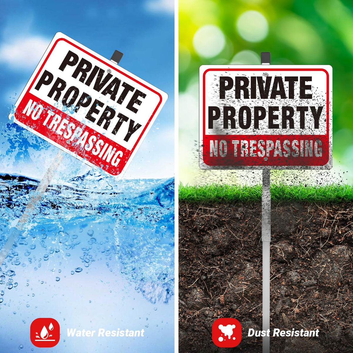 MUXYH 2 Pack Private Property No Trespassing Signs with Metal Stakes, 11'' X 8.6'' Sturdy Rust Free Aluminum, No Trespassing Sign Protect Your Home, Safety and Privacy, Fade Resistant, Weatherproof 2 Pack - 11'' X 8.6''