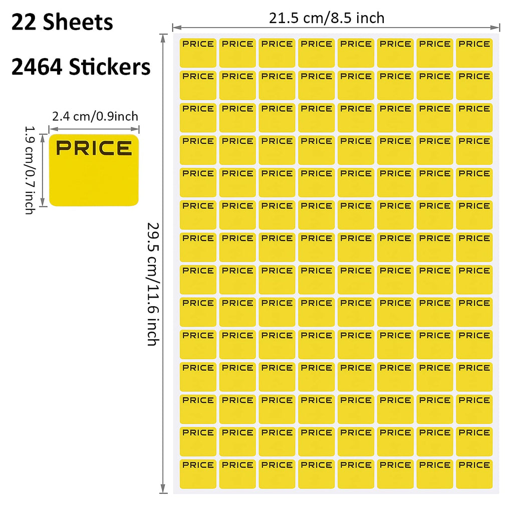 Set of 2464 Tiyaogm yellow garage sale pricemarker labels with bright neon preprinted pricing stickers on 22 sheets.