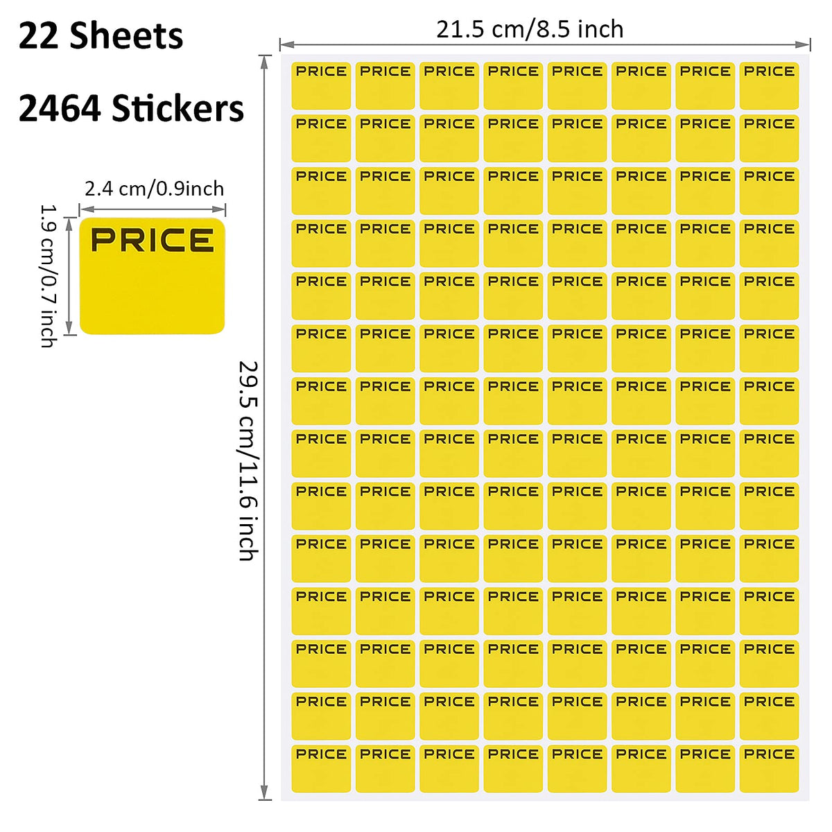 Set of 2464 Tiyaogm yellow garage sale pricemarker labels with bright neon preprinted pricing stickers on 22 sheets.