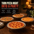 Pizza Stands for Party, 4 Riser Set with Pans and Servers & Cutter