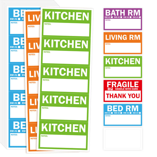 300PCS Home Moving Labels, 5 Color Coding Labels Packing Box Stickers with 50 Fragile Stickers & 50 Blank Ones (Each Measures 2” x 3.6”) Style-b 2” x 3.6” 300pcs