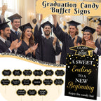 Spakon 24 Pcs Grad Candy Buffet Labels with Stand, Table Signs, Black Gold