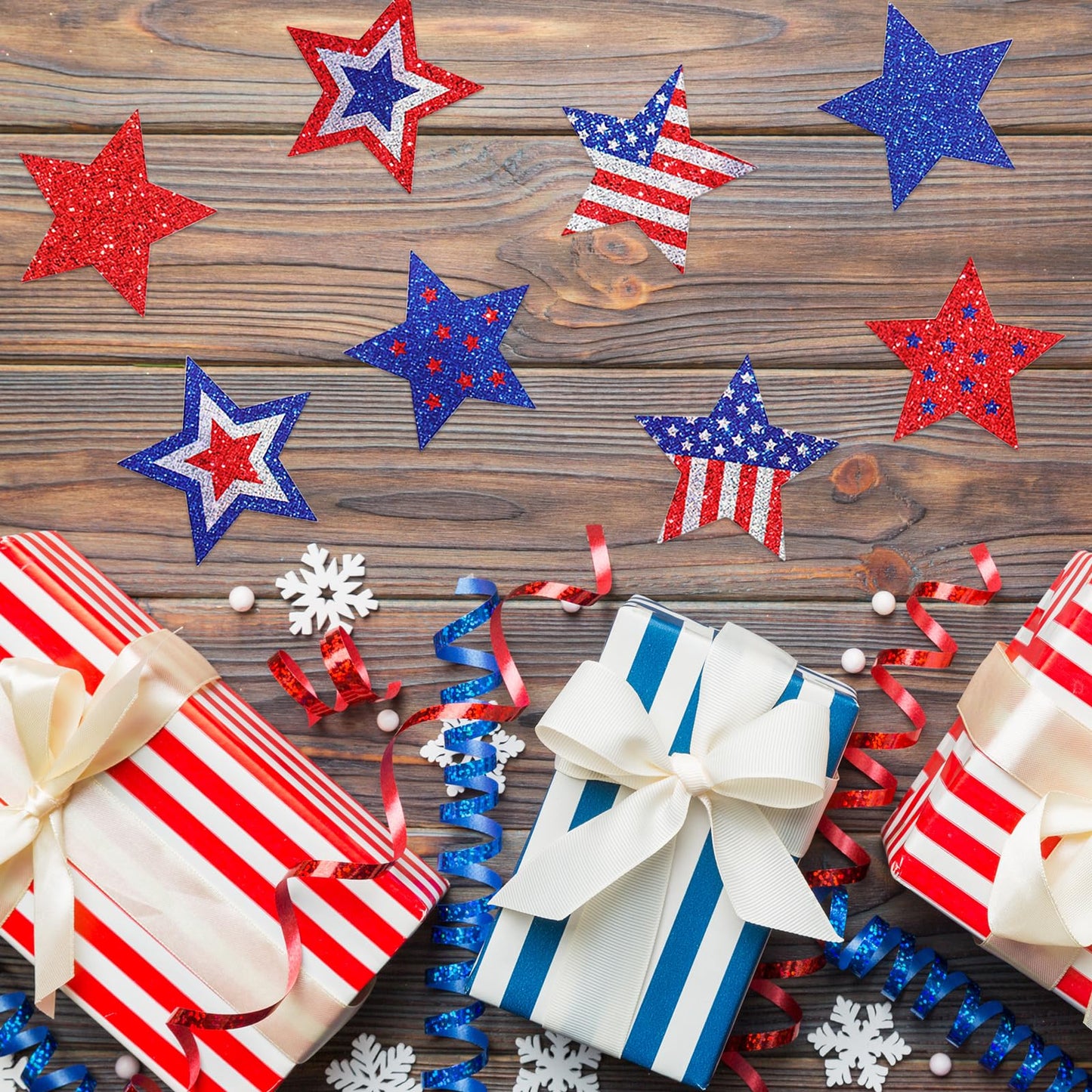 600Pcs Patriotic Star Stickers Roll Blue Red Laser Silver Stars Labels American Flag Self-Adhesive Independence Day Stickers for 4th of July Memorial Day Water Bottle Luggage Decor, 8 Design