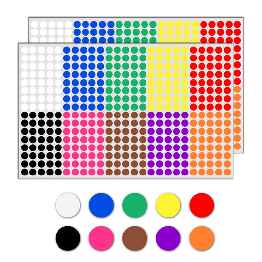 10,000 Pieces, 1/4 inch - Small Colored Round Dot Stickers - 10 Colors 10,000 Pieces