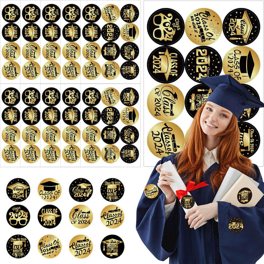 Graduation Stickers Labels, 240 Pcs, 1.5 Inches, 20 Sheets, 12 Patterns, for Envelopes, Gifts, Party Favors, Decorations