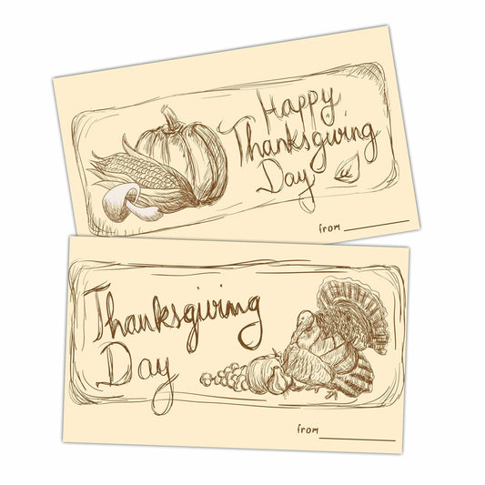 40 Thanksgiving Day Label - Retro Manuscript Theme Stickers - Pumpkin & Turkey - 2 Styles Classic Fill in Style Adhesive Tag for Thanksgiving Gift Wrapping, Party Favors & Decorations - A07