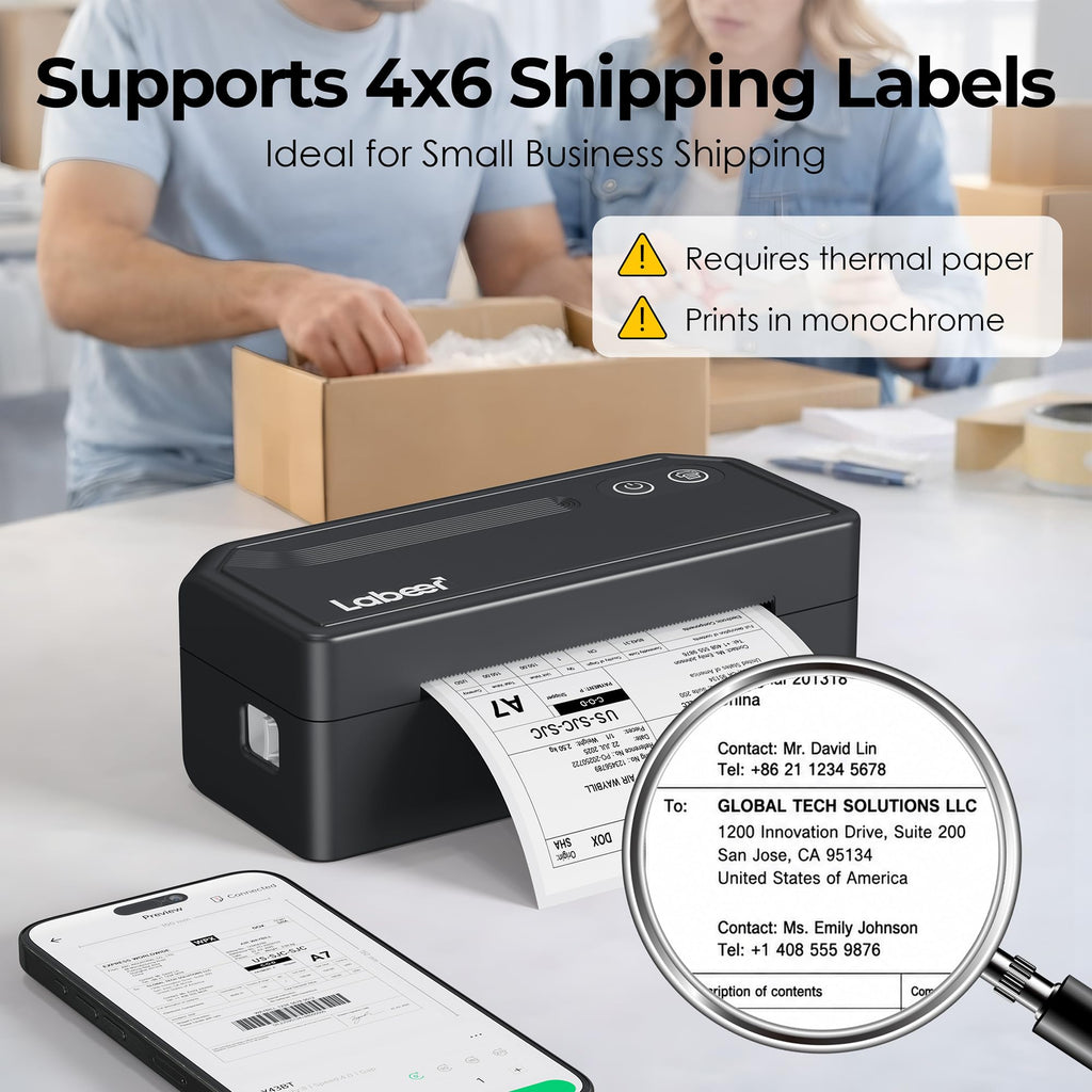 Labeer Bluetooth Thermal Shipping Label Printer, Wireless 4x6 Label Printer Black
