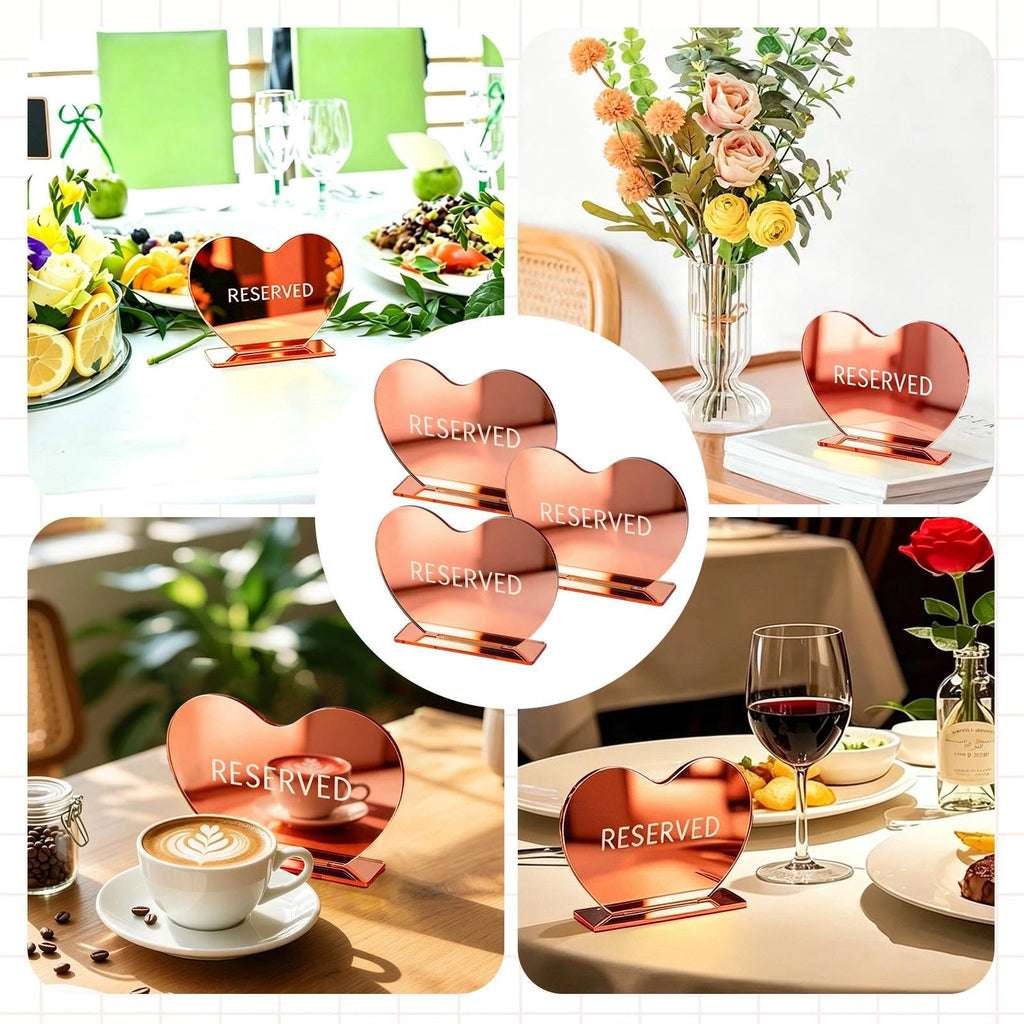 BLMHTWO 3pcs Rose Gold Heart Reserved Signs for Wedding Restaurant (3.94 * 5.5in)