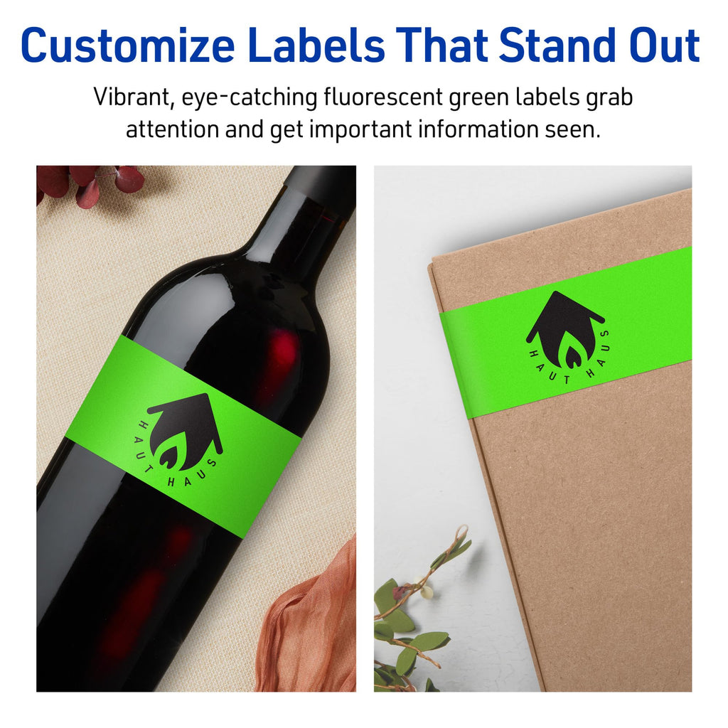 Avery Printable Rectangle Labels, Sure Feed Technology, 1-1/2" x 7-1/2", Neon Green Labels, Print-to-The-Edge, Laser/Inkjet Printable, 100 Total, Great for Candles and Jars 100 labels