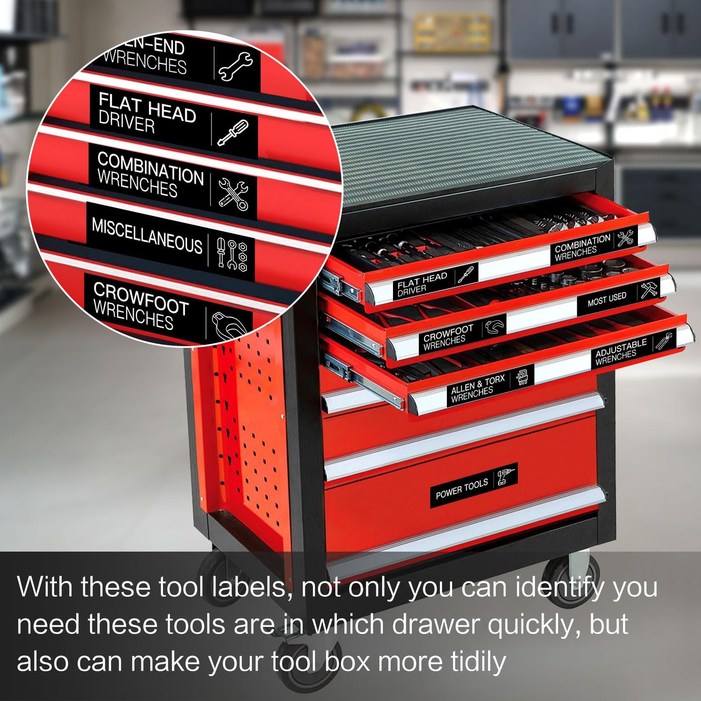 168 PCS Tool Box Label Stickers, Toolbox Organization Stickers,Tool Chest Labels for Quick Identifying Tool Box Drawers(Black,3 x 0.79 Inches)