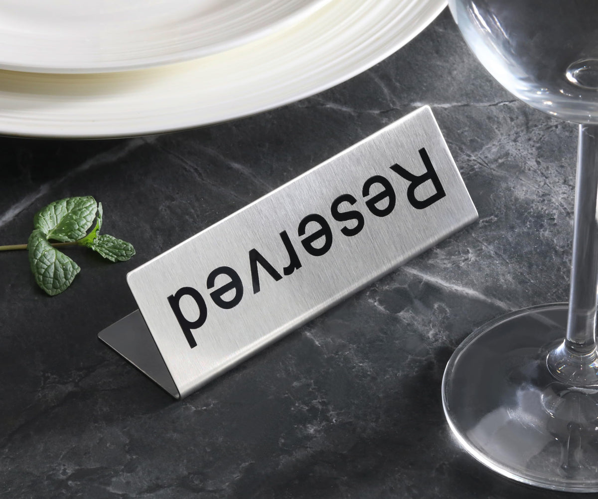 New Star Foodservice Stainless Steel Reserved Table Tent Sign, Silver, 4.75" x 1.75" (Set of 2) (Pack of 2) 4.75” x 1.75” (Set of 2) (Pack of 2)
