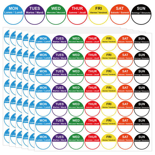 7 Days of The Week Labels 1 Inch Color Coding Food Rotation Labels - Self Adhesive Mon, Tue, Wed, Thurs, Fri, Sat Sun Day Label 700 Pcs Day Stickers