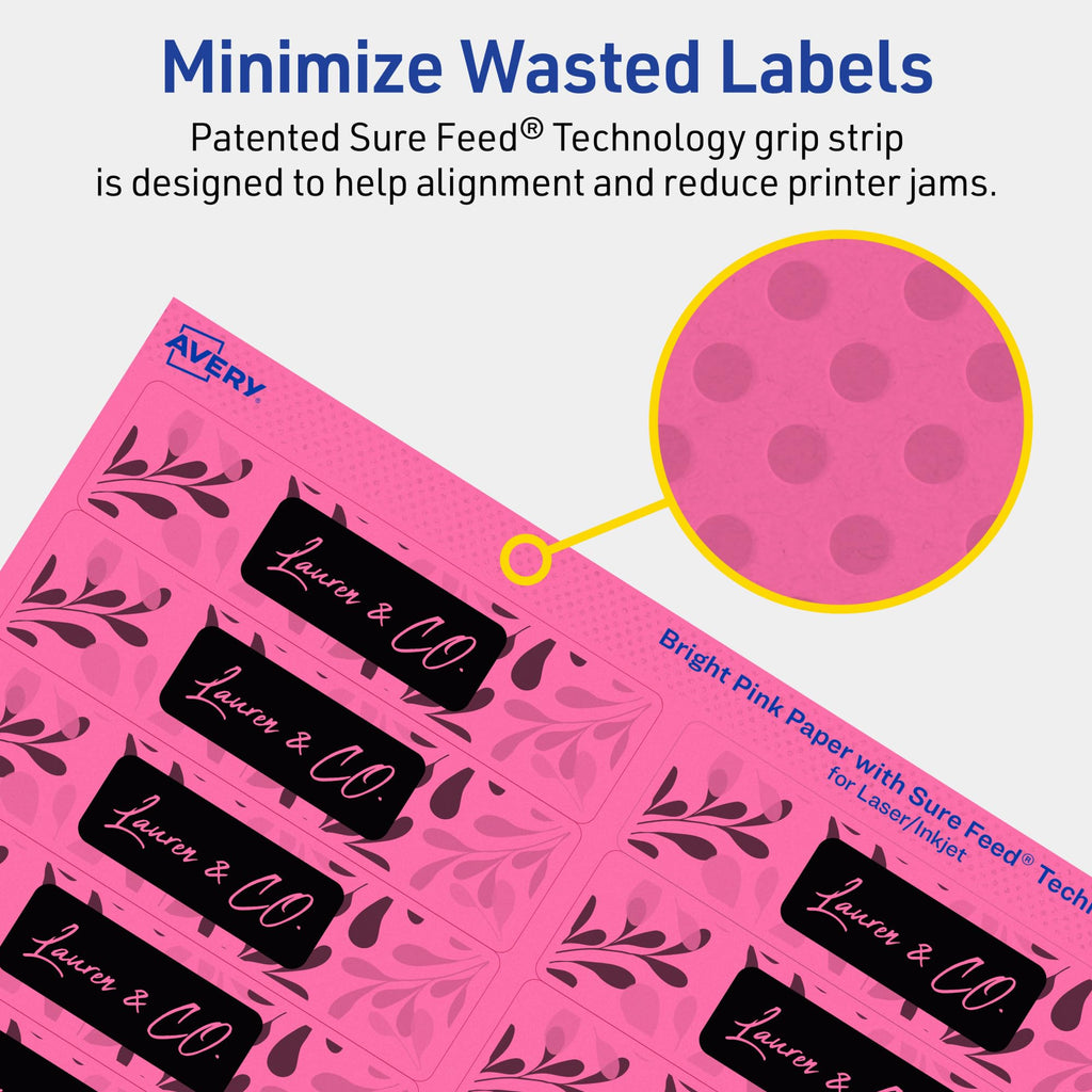 Avery® Printable Rectangle Labels, Sure Feed® Technology, 1" x 4", Bright Pink Labels, Laser/Inkjet Printable, 800 Total, Great for Mailing and Cosmetics 800 labels
