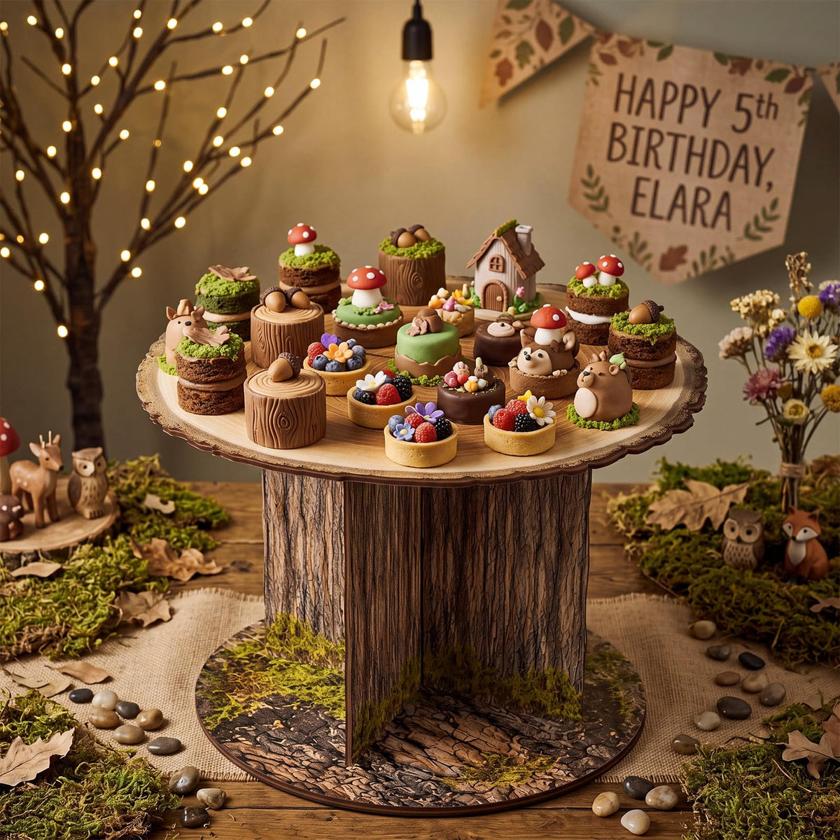 Fuutreo 12 Inch Rustic Faux Tree Stump and Moss Riser for Display Stand
