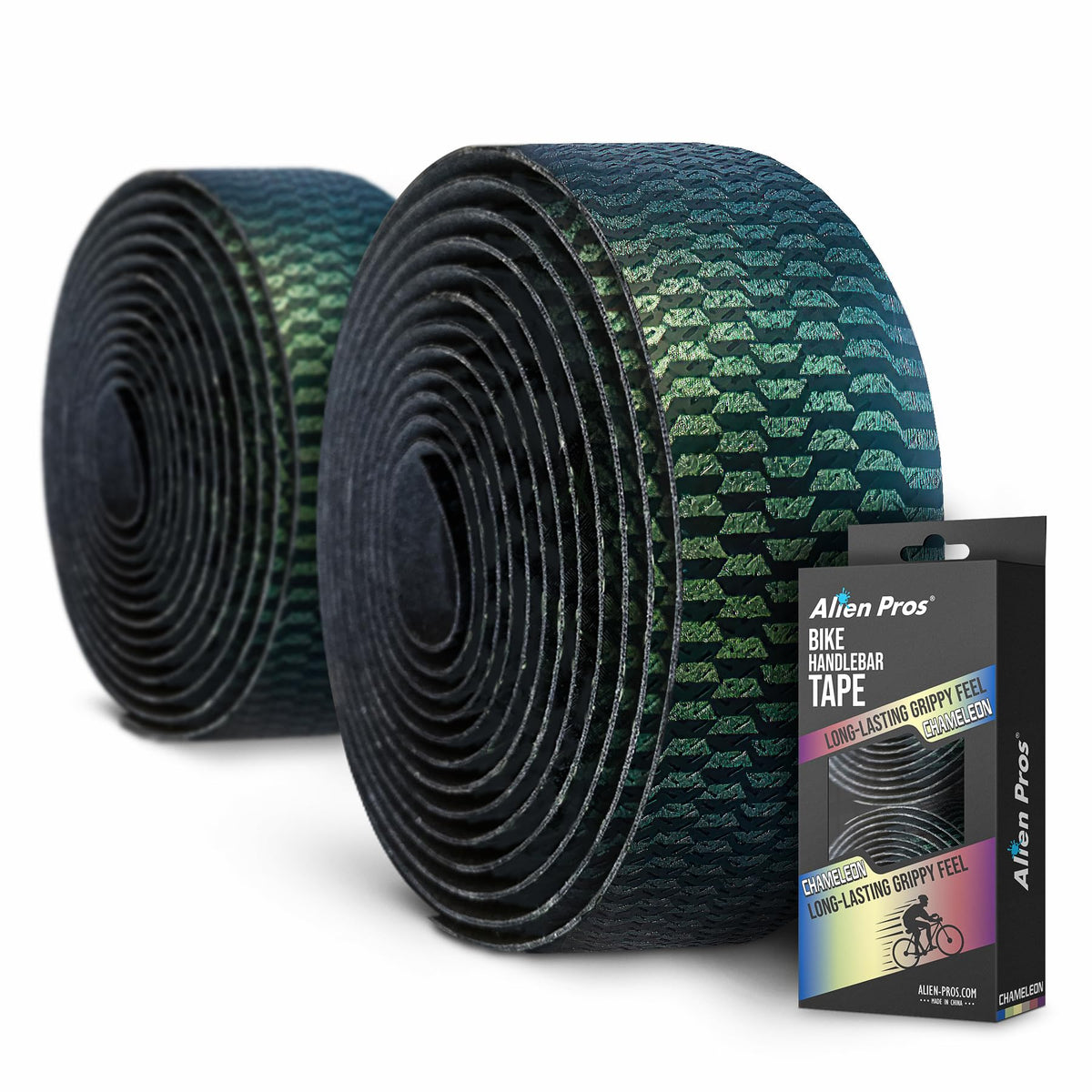 ALIEN PROS Set of 4 Green & Silver Chameleon Bike Handlebar Tape - Elevate Your Ride with Stylish, Comfortable, and Color-Shifting PU Tape for Enhanced Grip with These Bicycle Handle bar Tape