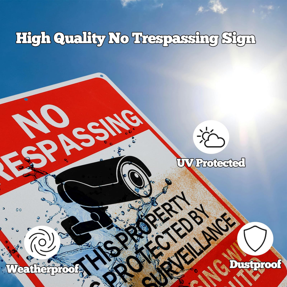 4 Pack No Trespassing Signs Private Property Video Surveillance Sign 14x10 Inches Reflective Aluminum Security Camera Signs Warning for Outdoor Indoor Yard 4