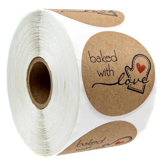 2" Round Natural Kraft Baked with Love Stickers / 500 Brown Kraft Labels / 2 Inch Made with Love Food Seals/Made in The USA 2" Kraft