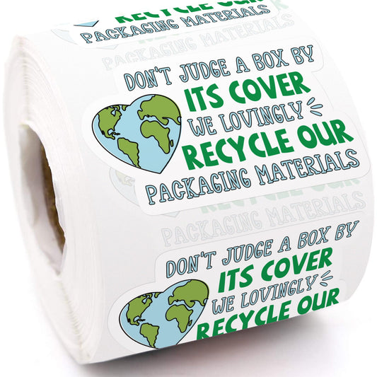500Pcs Cute Small Business Stickers Lable, Funny Packaging, Thank You Package Sticker, Recycle Recycling Sticker, Reused Box, Mail Envelopes Shipping Stickers Don't Judge a Box