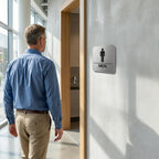 Restroom Sign, ADA Compliant Braille Bathroom Sign, Self-Adhesive Restroom Signs for Business, Men Women Bathroom Signs Ideal for Offices, Hotels, Restaurants, Retail and Residential Spaces, Brushed Aluminum