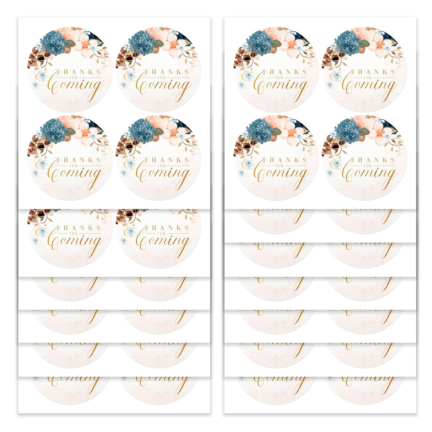 Mobiusea Creation Blue Dusty Blush Pink Floral Thank You for Coming Stickers | 2 inch | Gold Foil | 60pcs Waterproof Thank You Stickers Wedding Labels for Wedding, Bridal Shower, Baby Shower
