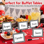 12 Pack Race Car Party Food Label with Marker Reusable Table Card Racing