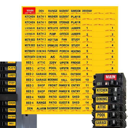Premium Durable Circuit Breaker Labels, 129 Waterproof Fuse Box Stickers, Easy to Read and Install (Yellow, 1) Yellow