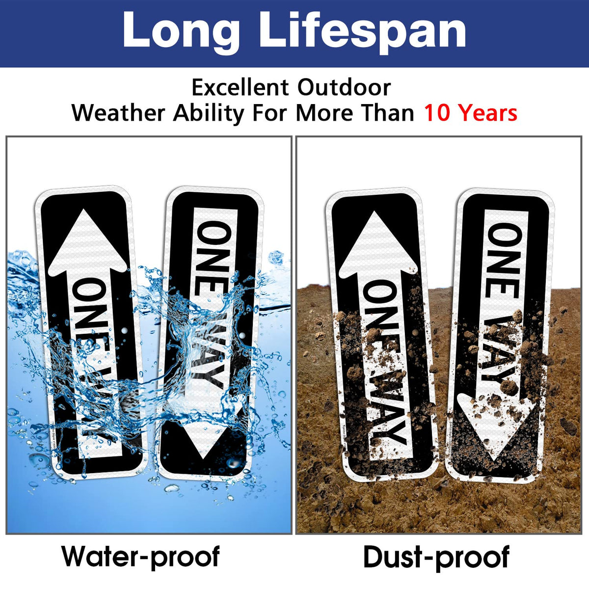 One Way Sign with Arrow, 2-Pack 18x6 Inches Engineer Grade Reflective Rust Free Aluminum, Weather/Fade Resistant, UV Protected, Easy to Mount, Indoor/Outdoor Use (Left/Right) 2 Pack-One Way Sign with Left and Right Arrow-White and black