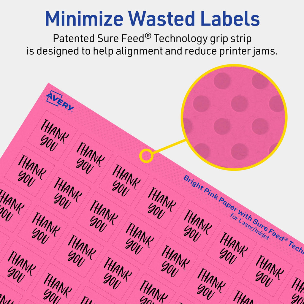 Avery® Printable Square Labels, Sure Feed® Technology, 3/4" x 3/4", Bright Pink Labels, Print-to-the-Edge, Laser/Inkjet, 1,600 Total, Great for Stickers and Mailing Seals 1,600 labels