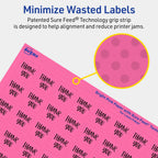 Avery® Printable Square Labels, Sure Feed® Technology, 3/4" x 3/4", Bright Pink Labels, Print-to-the-Edge, Laser/Inkjet, 1,600 Total, Great for Stickers and Mailing Seals 1,600 labels